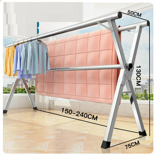 Hot push stainless steel clothes drying rack [stainless steel thickened three poles 2.4 meters + 30 windproof hooks]
