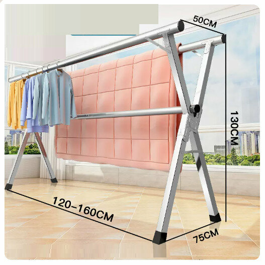 Hot push stainless steel clothes drying rack [stainless steel thickened three poles 1.6 meters + 30 windproof hooks]