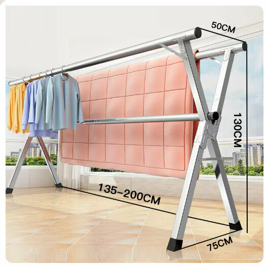 Hot push stainless steel clothes drying rack [stainless steel thickened three poles 2.0 meters + 30 windproof hooks]