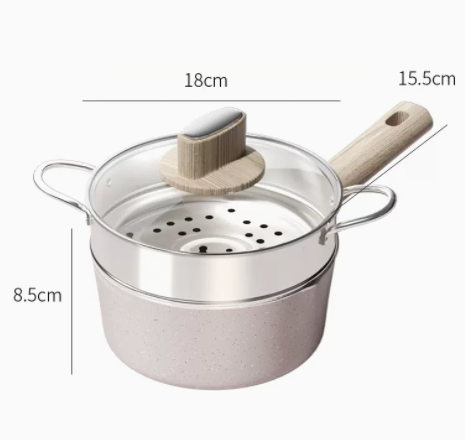 熱推帶蒸籠麥飯石小奶鍋燃氣電磁爐家用18CM