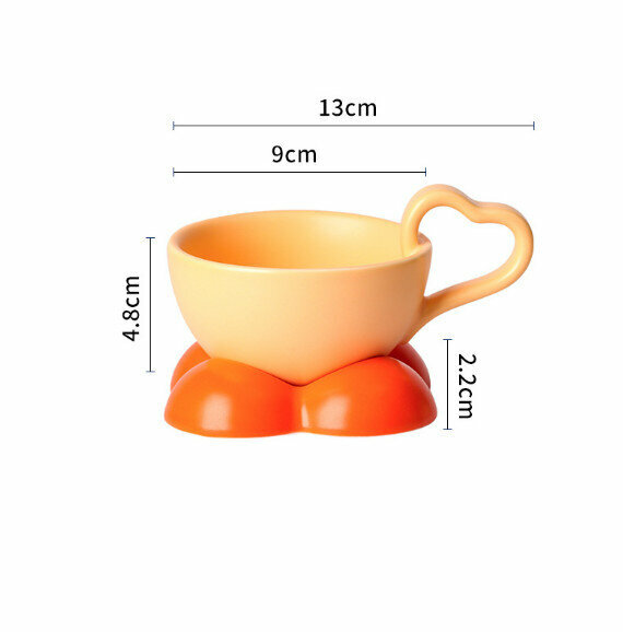 熱推陶瓷咖啡杯碟套裝（橙色+橘紅愛心杯碟）