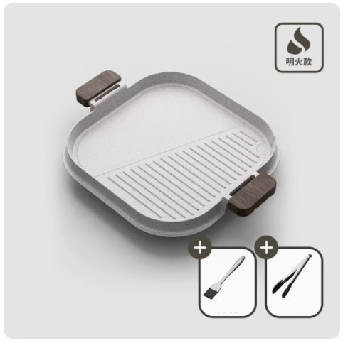 Hotly recommended Barbecue Panmaifan stone flat bottom non-stick frying pan with steak clips and stainless steel oil brush (open flame model)
