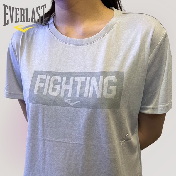 EVERLAST 短袖 短T 淺灰 大LOGO 運動 休閒 上衣 女 4022108511