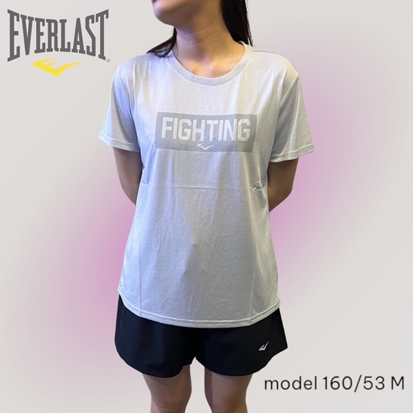 EVERLAST 短袖 短T 淺灰 大LOGO 運動 休閒 上衣 女 4022108511