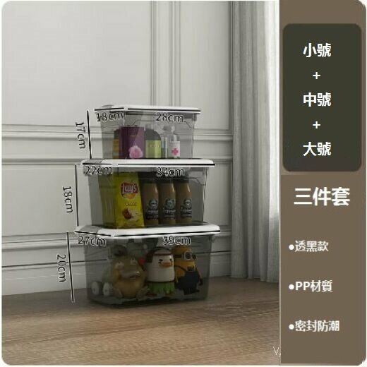 Hot recommended transparent household storage box (transparent black [small, medium, large] three packs)