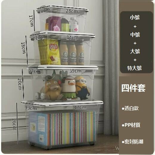 Hot recommended transparent household storage box (transparent white [small, medium, large, extra large] four packs)
