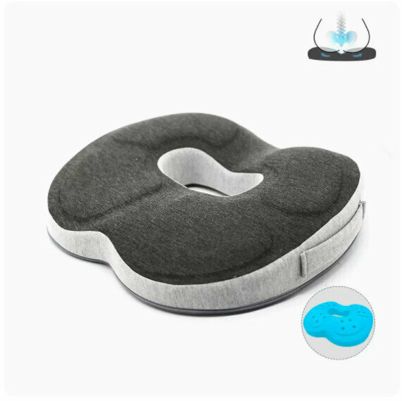 Hotly recommended memory foam seat cushion [knitted black and gray color combination (round hole)]