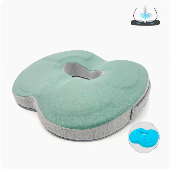 Hotly recommended memory foam seat cushion [knitted green and gray color matching (round holes)]