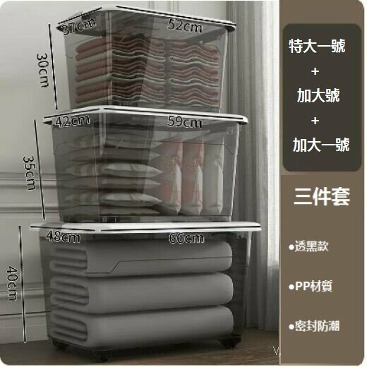 Popular transparent household storage box (transparent black [extra large one, extra large, extra large one] three packs)