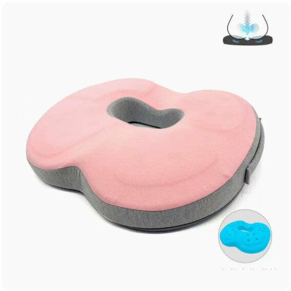 Hotly recommended memory foam seat cushion [knitted pink and gray color matching (round hole)]