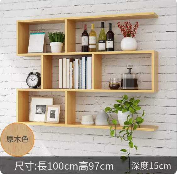Hotly recommended creative wall storage rack (raw wood color 100*15*97cm)
