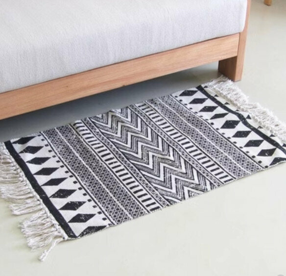 Popular simple cotton woven floor mat [Double Black Diamond] [Specification: 600*1300mm]