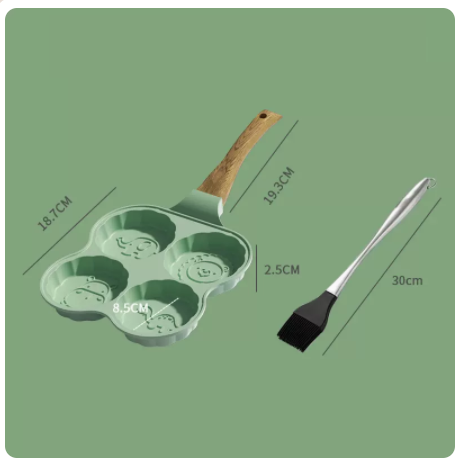 Popular four-hole mold breakfast flat-bottomed small frying pan fried egg muffin egg burger pan with stainless steel oil brush for gas stove