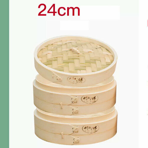 爆款雙柄竹蒸屜竹蒸籠（24釐米加深【2籠1蓋+2蒸布】）