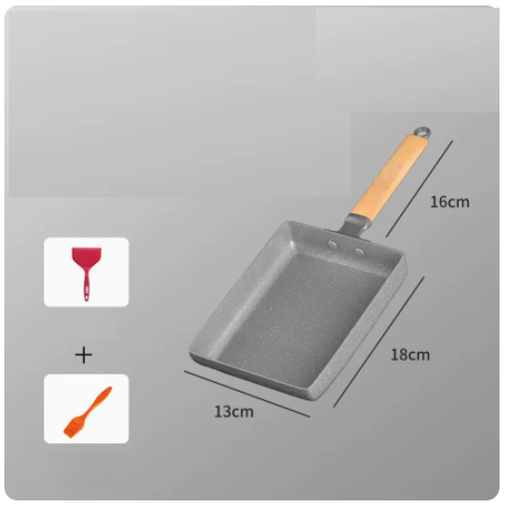 Popular non-stick medical stone pan square small frying pan with silicone spatula and oil brush open flame model (starry sky gray)