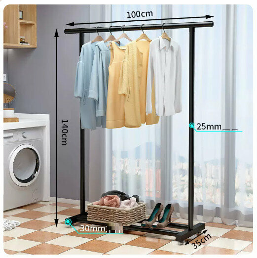 Popular simple storage clothes drying rack [classic black 1 meter thick style (25mm tube thickness)]