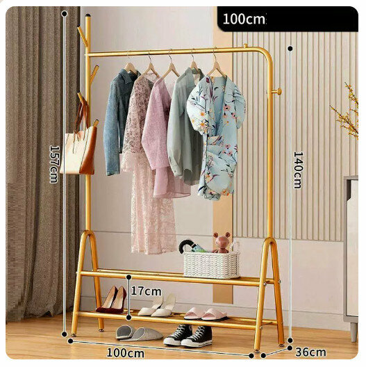 New clothes drying rack [100cm tree branch-Glory Gold-double layer storage net]