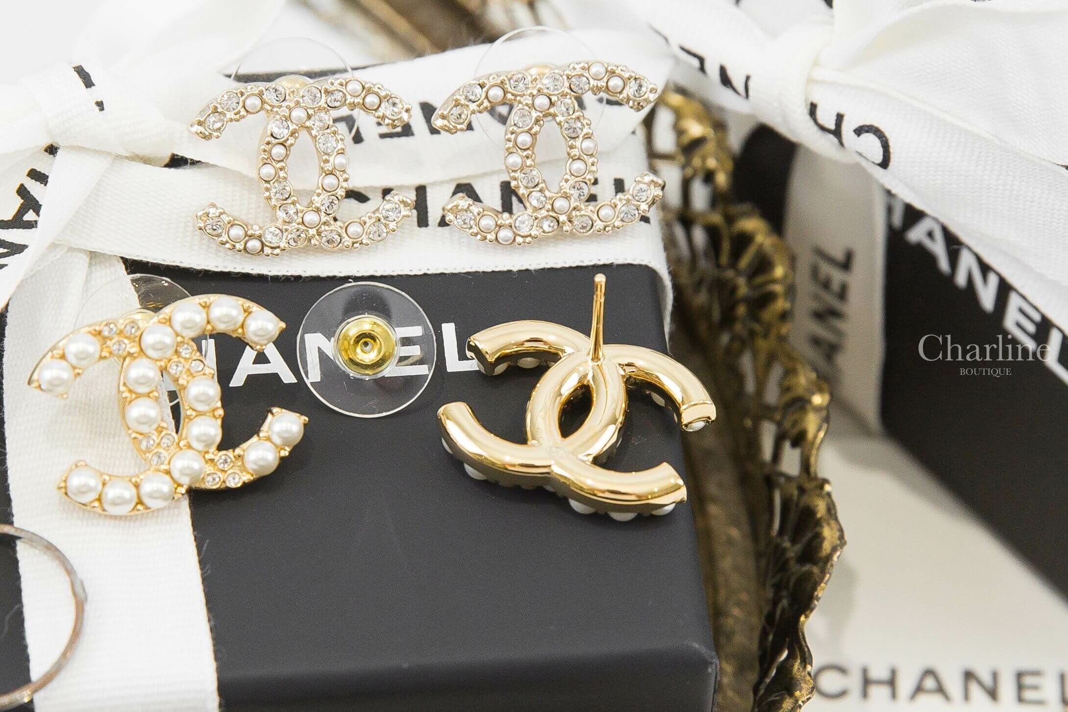 Chanel Earrings 金色珍珠水鑽CC耳環-Charline Boutique 精品代購