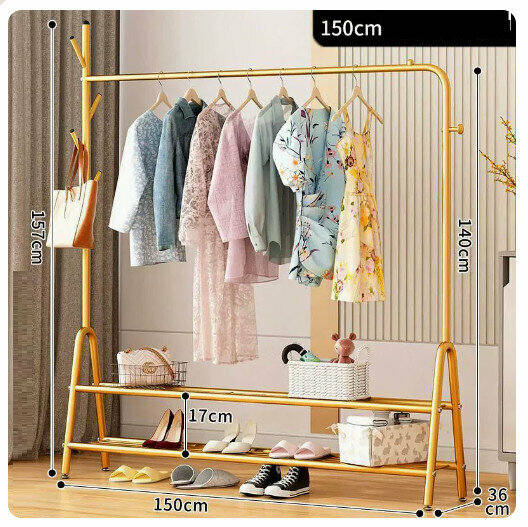 New clothes drying rack [150cm tree branch-Glory Gold-double layer storage net]