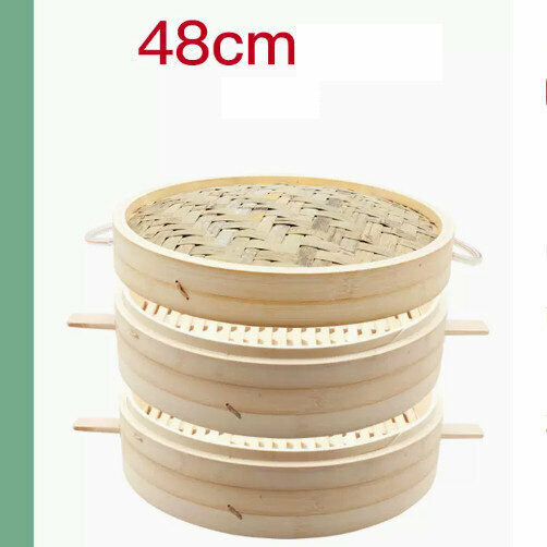 新款雙柄竹蒸屜竹蒸籠（48釐米（雙柄）加深【2籠1蓋+2蒸布】）
