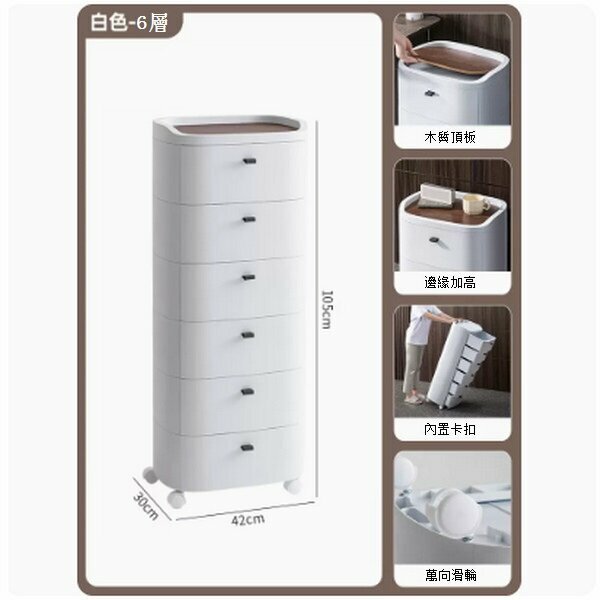 新款抽屜式家用夾縫塑料儲物櫃【白色6層】