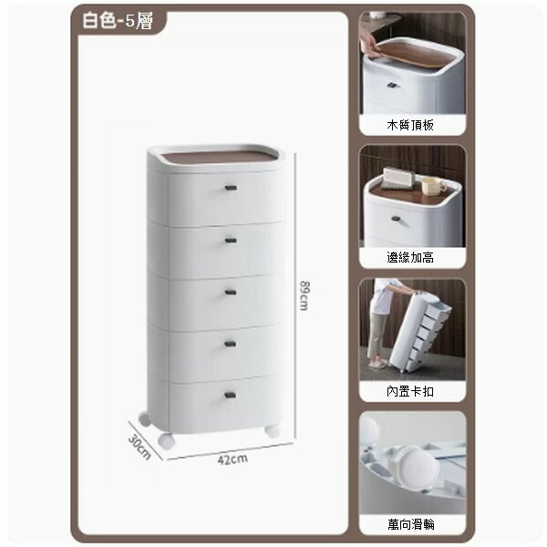 新款抽屜式家用夾縫塑料儲物櫃【白色5層】