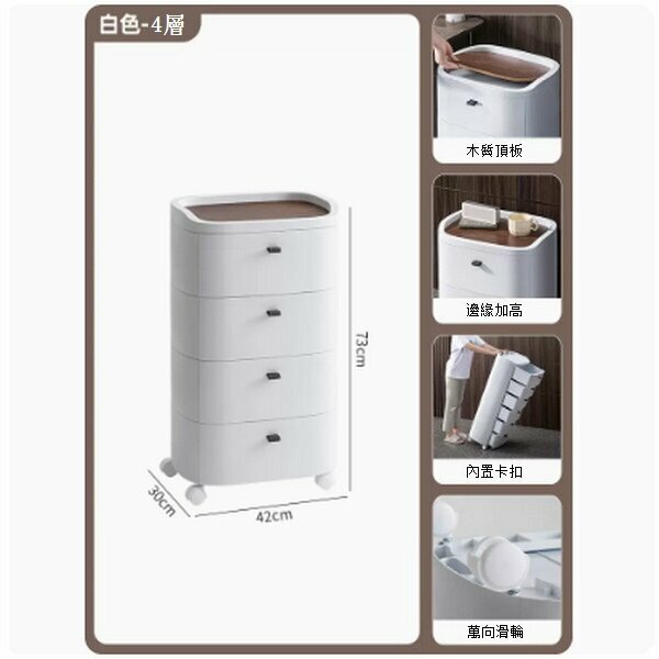 新款抽屜式家用夾縫塑料儲物櫃【白色4層】