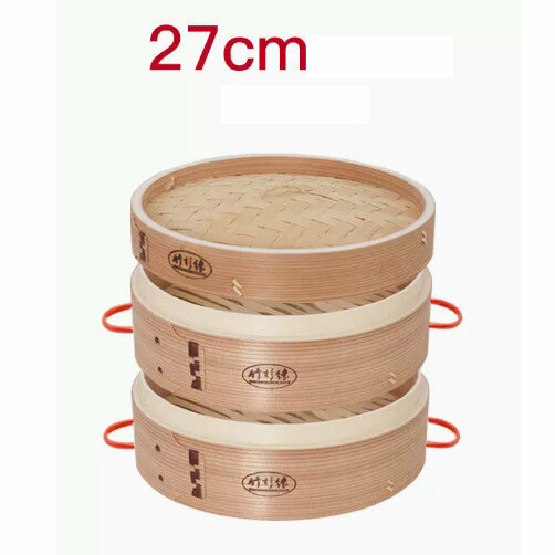 新款竹蒸屜竹蒸籠（27cm 防燙雙耳 常規 2層1蓋+2蒸布）