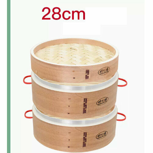 熱賣竹蒸屜竹蒸籠（28cm 防燙雙耳 加深 2層1蓋（鋁邊）+2蒸布）