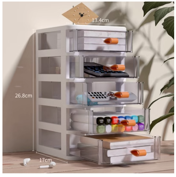 Hot-selling drawer-type desktop storage box (5-layer snow mountain white-transparent visible drawer)