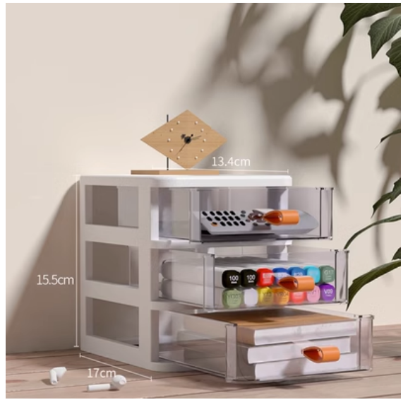 Hot-selling drawer-type desktop storage box (3-layer snow mountain white-transparent visible drawer)