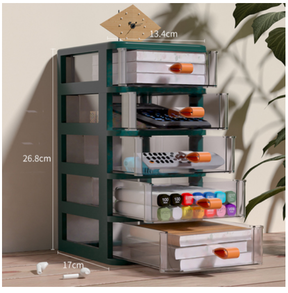Hot selling drawer type desktop storage box (5 layers sapphire green)