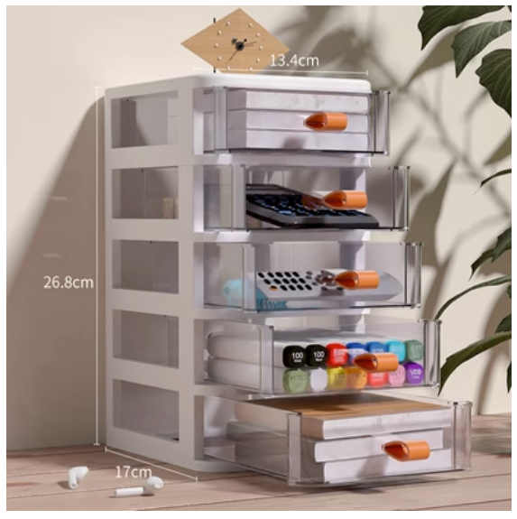 Hot selling drawer type desktop storage box (5 layers snow mountain white)