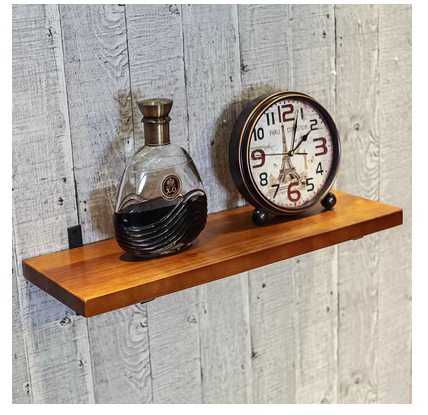 Hot selling solid wood punch-free one-word shelf wall storage rack (25*20*2CM) with 2 brackets
