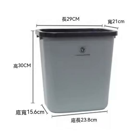Hot-selling hotel room plastic trash can (15 liters square with pressure ring - gray)