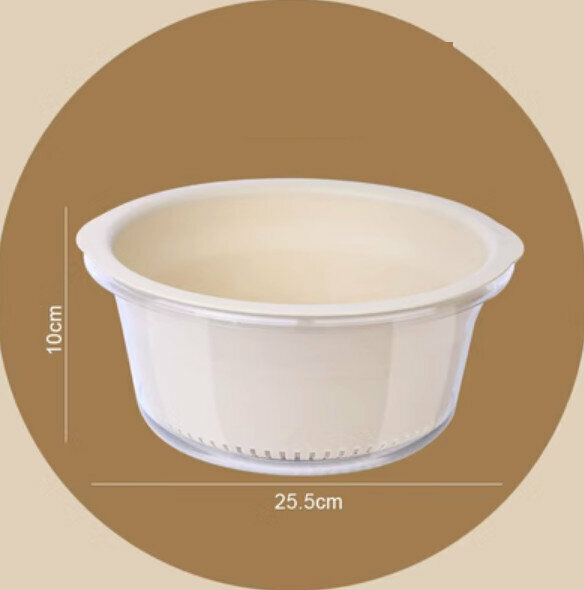 Hot selling round double layer vegetable washing and draining basket (small size - khaki)