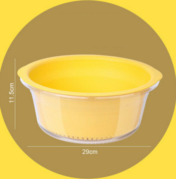 Hot selling round double layer vegetable washing and draining basket (medium size - yellow)