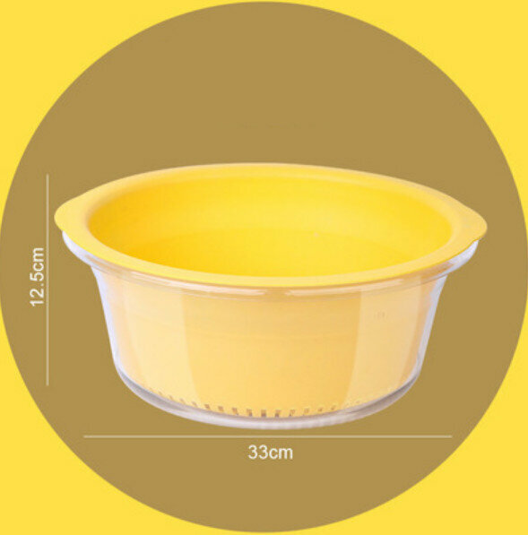 Hot selling round double layer vegetable washing and draining basket (large size - yellow)