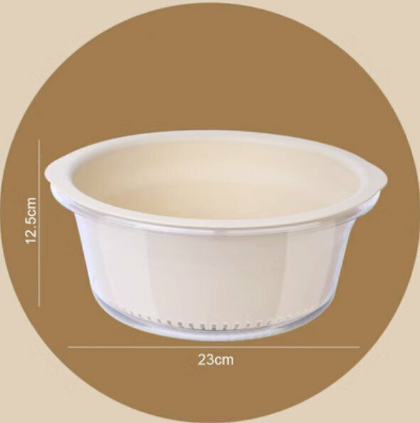 Hot selling round double layer vegetable washing and draining basket (large size - khaki)