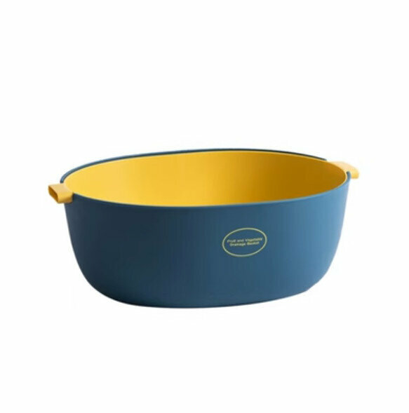Hot selling double-layer plastic fruit and vegetable basin drain basket [U style dark blue large] [Specification: 32*11.7*25.3cm]
