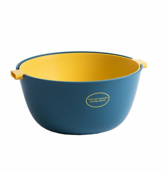 Hot selling double-layer plastic fruit and vegetable basin drain basket [O-pie dark blue small size] [Specification: 22.5*10.1*20.3cm]
