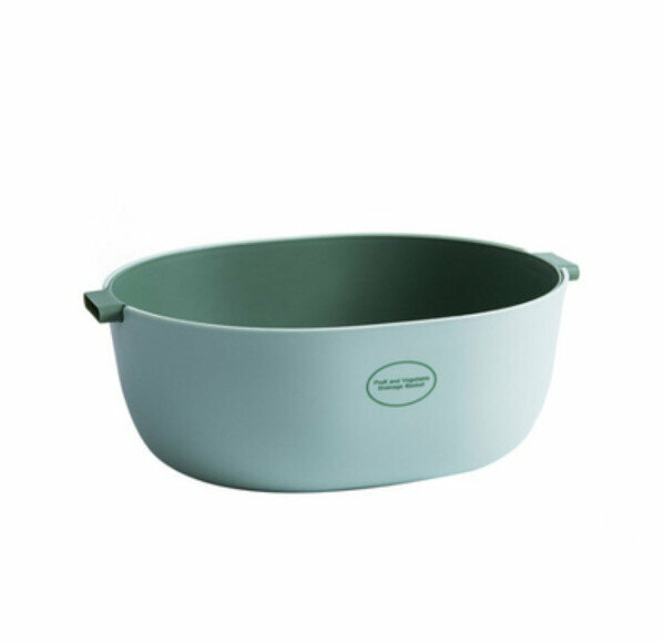 Hot selling double-layer plastic fruit and vegetable basin drain basket [U style green large size] [Specification: 32*11.7*25.3cm]