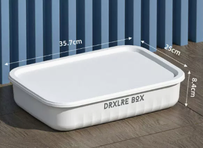 Popular household clothing plastic storage box (flat medium size - ivory white) (size: 35.7*25*8.4CM)