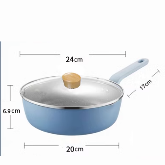 Popular frying pan (blue gray deep frying pan 24CM_with lid)