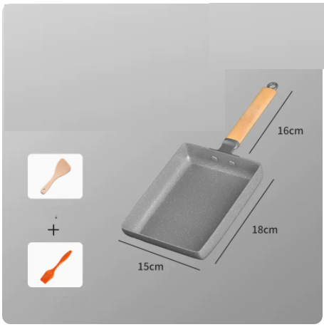 Popular non-stick medical stone pan square small frying pan plus wooden spatula oil brush suitable for induction cooker (starry sky gray)