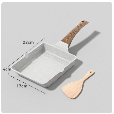 Popular striped steak frying pan wheat rice stone non-stick pan with wooden spatula suitable for induction cooker (light gray)