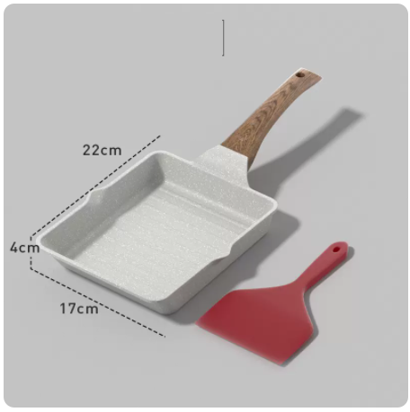 Popular striped steak frying pan wheat rice stone non-stick pan with silicone spatula suitable for induction cooker (light gray)