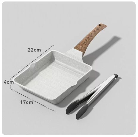 Popular striped steak frying pan wheat rice stone non-stick pan plus steak clip suitable for induction cooker (light gray)