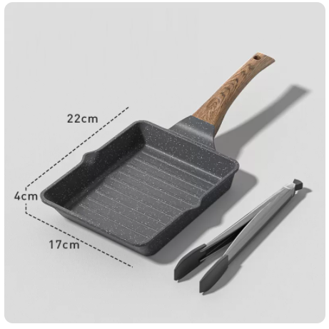 Popular striped steak frying pan wheat rice stone non-stick pan plus steak clip suitable for induction cooker (charcoal gray)