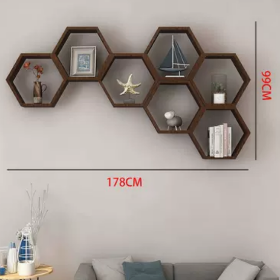 Popular creative hexagonal honeycomb storage rack (walnut color A)
